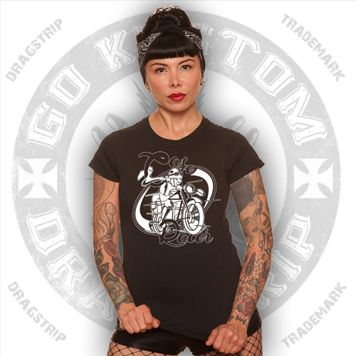 Dragstrip Kustom Womens Cafe Racer T`shirt - Black Rose